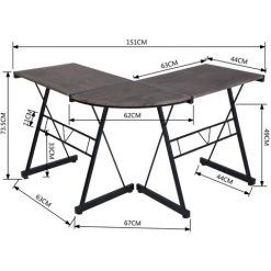 HOMYLIN Bureau D'ordinateur Moderne En Forme De L Bureau D'angle En Bois Table De Travail Grand PC Gaming Bureau à Domicile Noyer -France Bureau Soldes 2022 31027032 4