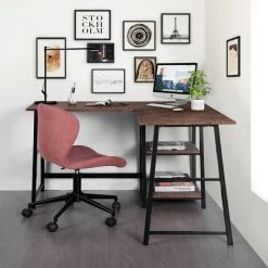 URBAN MEUBLE Bureau En L/angle Au Style Industriel Métal Et Bois Sombre