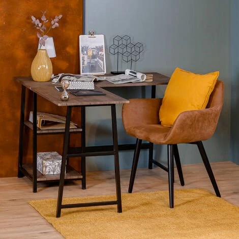 URBAN MEUBLE Bureau En L/angle Au Style Industriel Métal Et Bois Sombre 3 URBAN MEUBLE Bureau En L/angle Au Style Industriel Métal Et Bois Sombre