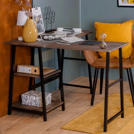 URBAN MEUBLE Bureau En L/angle Au Style Industriel Métal Et Bois Sombre 4 URBAN MEUBLE Bureau En L/angle Au Style Industriel Métal Et Bois Sombre – Image 2