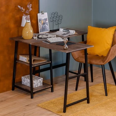 URBAN MEUBLE Bureau En L/angle Au Style Industriel Métal Et Bois Sombre 5 URBAN MEUBLE Bureau En L/angle Au Style Industriel Métal Et Bois Sombre – Image 3