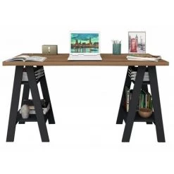 BEAUX MEUBLES PAS CHERS Bureau 2 Tréteaux Châtaignier Et Noir -France Bureau Soldes 2022 31545715 4