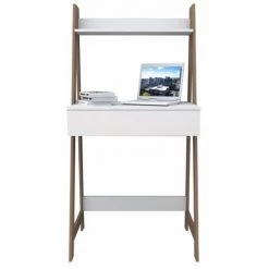 BEAUX MEUBLES PAS CHERS Bureau Secrétaire Blanc Et Châtaignier