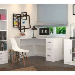 BEAUX MEUBLES PAS CHERS Bureau D'Angle Et Retour 3 Tiroirs Blanc -France Bureau Soldes 2022 31545764 2