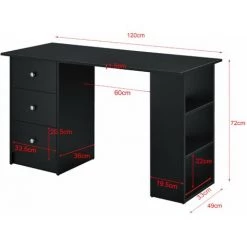 HELLOSHOP26 Bureau Table Poste De Travail Informatique Avec 3 Tiroirs Bois Mélaminé 120 Cm Noir - Bois -France Bureau Soldes 2022 31605436 2