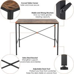 FIXKIT Bureau Table D'ordinateur Table De Travail Table De Bureau Bois Métal Écurie Pour Salon, Bureau, Bureau, Étude, Jeux En Design Industriel Vintage Grand 100x52x76cm -France Bureau Soldes 2022 31618852 3