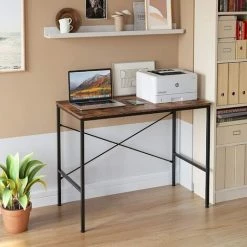 FIXKIT Bureau Table D'ordinateur Table De Travail Table De Bureau Bois Métal Écurie Pour Salon, Bureau, Bureau, Étude, Jeux En Design Industriel Vintage Grand 100x52x76cm -France Bureau Soldes 2022 31618852 4
