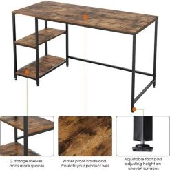 AICOK Bureau PC Table Table D'ordinateur Avec Etagères Table De Bureau Table De Travail Bois Métal Vintage Noir Design Industriel 140x60x76cm (L *W*H) -France Bureau Soldes 2022 31618900 4