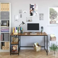 AICOK Bureau PC Table Table D'ordinateur Avec Etagères Table De Bureau Table De Travail Bois Métal Vintage Noir Design Industriel 140x60x76cm (L *W*H) -France Bureau Soldes 2022 31618900 5