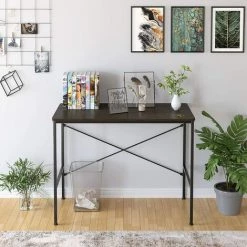 MVPOWER Bureau Table D'ordinateur Table De Travail Table De Bureau Bois Métal Stable Pour Salon, Bureau, Bureau, étude, Jeux En Design Industriel Noir Grand 100 X 52 X 76cm -France Bureau Soldes 2022 31618901 5