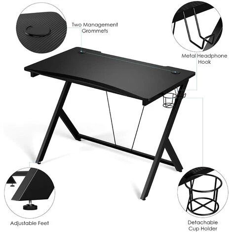 MVPOWER Bureau Gaming Avec Porte Gobelet Bureau D'ordinateur Table PC Pour Chambre Salon Noir 108 X 65 X 75cm 4 MVPOWER Bureau Gaming Avec Porte Gobelet Bureau D'ordinateur Table PC Pour Chambre Salon Noir 108 X 65 X 75cm – Image 2