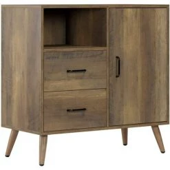 MVPOWER Commode Avec 2 Tiroirs Meuble De Rangement Avec 1 Porte Armoire Rangement Avec 1 Etagère Réglable Brun Pour Salon, Cuisine, Chambre 78 Cm X 38.5 Cm X 80 Cm