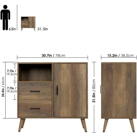 MVPOWER Commode Avec 2 Tiroirs Meuble De Rangement Avec 1 Porte Armoire Rangement Avec 1 Etagère Réglable Brun Pour Salon, Cuisine, Chambre 78 Cm X 38.5 Cm X 80 Cm 5 MVPOWER Commode Avec 2 Tiroirs Meuble De Rangement Avec 1 Porte Armoire Rangement Avec 1 Etagère Réglable Brun Pour Salon, Cuisine, Chambre 78 Cm X 38.5 Cm X 80 Cm – Image 3