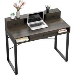 MVPOWER Bureau D'ordinateur, Avec Étagères Et Tiroirs, Table Informatique, Pour étude Et Bureau, Bureau Informatique, Style Industriel, 107x54x93cm