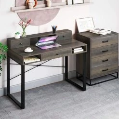 MVPOWER Bureau D'ordinateur, Avec Étagères Et Tiroirs, Table Informatique, Pour étude Et Bureau, Bureau Informatique, Style Industriel, 107x54x93cm -France Bureau Soldes 2022 31618931 3