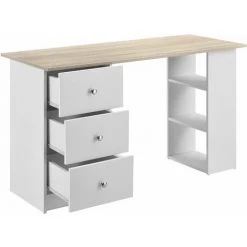 HELLOSHOP26 Bureau Table Poste De Travail Informatique Avec 3 Tiroirs 120 Cm Blanc Et Bois - Blanc