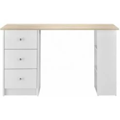 HELLOSHOP26 Bureau Table Poste De Travail Informatique Avec 3 Tiroirs 120 Cm Blanc Et Bois - Blanc -France Bureau Soldes 2022 31644970 3