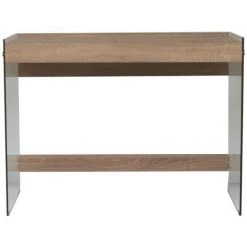 THE HOME DECO FACTORY Bureau Plateau Bois Avec Parois En Verre Home Deco Factory