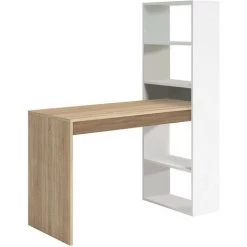 CAESAROO Bureau 120x53 Cm Blanc Mat Et Chêne Canadien Avec Bibliothèque 144 Cm | Chêne Et Blanc -France Bureau Soldes 2022 31658533 3