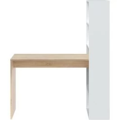 CAESAROO Bureau 120x53 Cm Blanc Mat Et Chêne Canadien Avec Bibliothèque 144 Cm | Chêne Et Blanc -France Bureau Soldes 2022 31658533 5