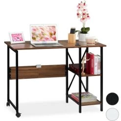Relaxdays Bureau Pliable,Table Peu Encombrante, 2 étagères, Pour Travail à La Maison,chambre D’ado, Choix De Couleurs
