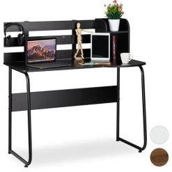 Relaxdays Bureau, Compartiments Et Dossier, Table De Travail Pour Jeunes, étudiants,HlP 110x110x57 Cm, Noir