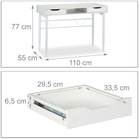 Relaxdays Bureau Avec Tiroirs Et étagère, Moderne, Cadre En Métal,Table De Bureau HlP 77x110x55cm,blanche 7 Relaxdays Bureau Avec Tiroirs Et étagère, Moderne, Cadre En Métal,Table De Bureau HlP 77x110x55cm,blanche – Image 5