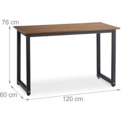 Relaxdays Table Bureau, Télétravail & Chambre D’ado, Design Industriel, HLP 76x120x60 Cm, MDF, Métal, Aspect Bois/noir -France Bureau Soldes 2022 31803747 5