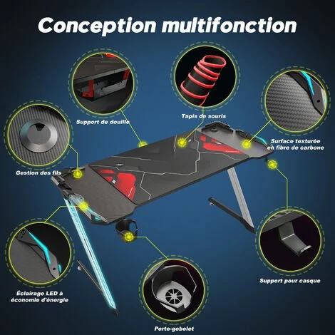 Bureau Gaming Grand 140cm à LED Inclus Tapis Souris Gobelet Support Casque Porte SIRHONA 6 Bureau Gaming Grand 140cm à LED Inclus Tapis Souris Gobelet Support Casque Porte SIRHONA – Image 4