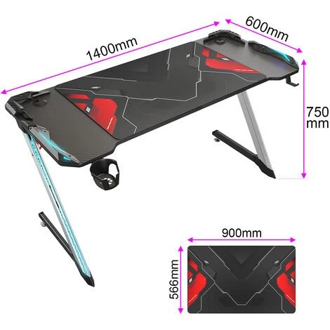 Bureau Gaming Grand 140cm à LED Inclus Tapis Souris Gobelet Support Casque Porte SIRHONA 7 Bureau Gaming Grand 140cm à LED Inclus Tapis Souris Gobelet Support Casque Porte SIRHONA – Image 5
