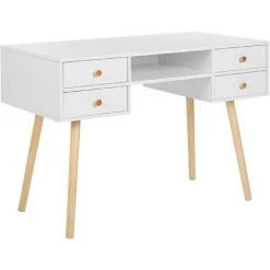 BELIANI Bureau Blanc / Bois Clair Avec 4 Tiroirs 110 X 55 Cm - Blanc