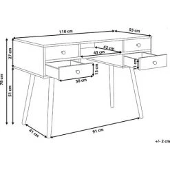 BELIANI Bureau Blanc / Bois Clair Avec 4 Tiroirs 110 X 55 Cm - Blanc -France Bureau Soldes 2022 32081032 3