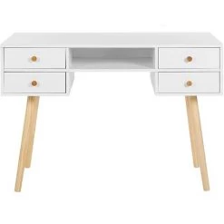 BELIANI Bureau Blanc / Bois Clair Avec 4 Tiroirs 110 X 55 Cm - Blanc -France Bureau Soldes 2022 32081032 4