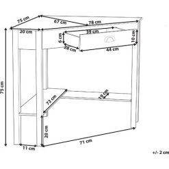 BELIANI Bureau Angle Blanc 80 X 70 Cm Avec Tiroir - Blanc -France Bureau Soldes 2022 32081033 3