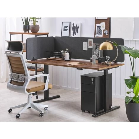 BELIANI Séparateur De Bureau 130 X 40 Cm Gris Foncé - Gris 4 BELIANI Séparateur De Bureau 130 X 40 Cm Gris Foncé - Gris – Image 2
