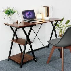 SiFree®Bureau Avec Rangement En PVC,Bureau Informatique Structure En Métal,Walnut -France Bureau Soldes 2022 32327485 2