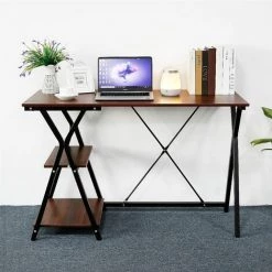 SiFree®Bureau Avec Rangement En PVC,Bureau Informatique Structure En Métal,Walnut -France Bureau Soldes 2022 32327485 3