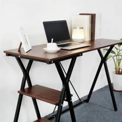 SiFree®Bureau Avec Rangement En PVC,Bureau Informatique Structure En Métal,Walnut -France Bureau Soldes 2022 32327485 5