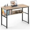 Bureau Informatique, Cheflaud Table D'ordinateur, Avec étagère, Pour Bureau, Salon, Cadre En Métal, Teck Clair Et Noir -France Bureau Soldes 2022 32328633 1