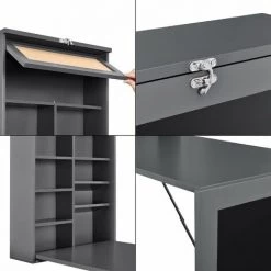 HELLOSHOP26 Table Murale Pliable Bureau Mural Rabattable MDF 156 Cm Gris - Gris -France Bureau Soldes 2022 32378753 4
