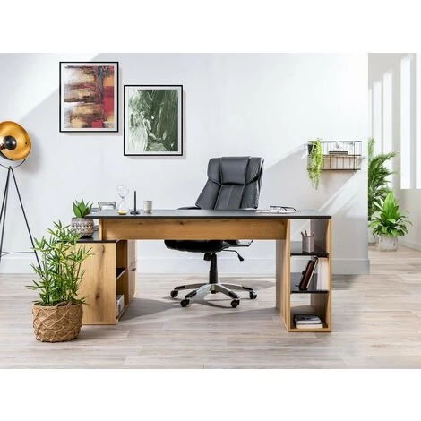 Bureau BOBOCHIC - Bureau D'angle Droit PRAGUE Imitation Chêne Rustique - Marron 4 Bureau BOBOCHIC - Bureau D'angle Droit PRAGUE Imitation Chêne Rustique - Marron – Image 2