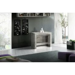HOME MANIA Table Console Pratika - Economiseur D'espace, Polyvalent, Extensible - Pour Le Salon, La Salle A Manger, Le Couloir, Le Bureau - Gris En Bois, 90 X 300 X 77