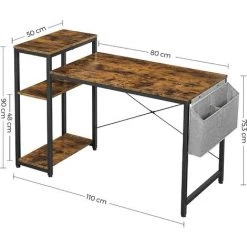 VASAGLE Bureau Informatique, Table D’études Avec étagères, Planche Réglable, Porte-documents, 110 X 50 X 90 Cm, Style Industriel, Marron Rustique Et Noir Par SONGMICS LWD087B01 - Marron Rustique Et Noir -France Bureau Soldes 2022 32506958 5