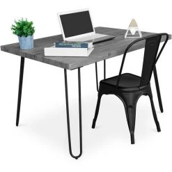 PRIVATEFLOOR Table De Bureau Hairpin Gris 120x90 + Chaise Stylix Noir - - Noir
