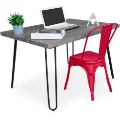 PRIVATEFLOOR Table De Bureau Hairpin Gris 120x90 + Chaise Stylix Rouge - - Rouge