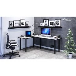 MEBEL SYSTEM MÖBEL SYSTEM Grand Bureau D'angle En L Ou Bureau D'angle Avec Passage De Câbles Intégré, Fabriqué En UE:blanc -France Bureau Soldes 2022 32593458 5