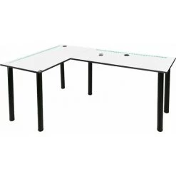 MEBEL SYSTEM MÖBEL SYSTEM Grand Bureau D'angle En L Ou Table De Bureau En Angle Avec Passage De Câbles Intégré Et éclairage LED Intégré, Fabriqué En UE:blanc