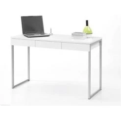 CAESAROO Bureau 126x52 Cm Laqué Blanc Avec Trois Tiroirs Et Pieds En Métal | Blanc -France Bureau Soldes 2022 32601695 5