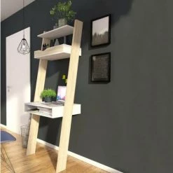 CAESAROO Bureau 65x48x180 Cm Blanc Mat Et Chêne Style Rétro | Chêne Clair/blanc -France Bureau Soldes 2022 32601755 3