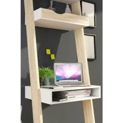 CAESAROO Bureau 65x48x180 Cm Blanc Mat Et Chêne Style Rétro | Chêne Clair/blanc -France Bureau Soldes 2022 32601755 4